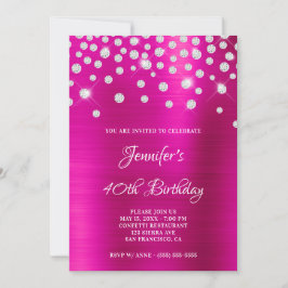 Diamond Confetti Bright Hot Pink Satin Foil Ombre Einladung