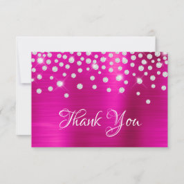 Diamond Confetti Bright Hot Pink Satin Ombre Foil Dankeskarte