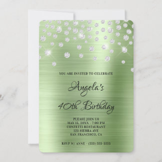 Diamond Confetti Mint Satin Foil 40. Geburtstag Einladung
