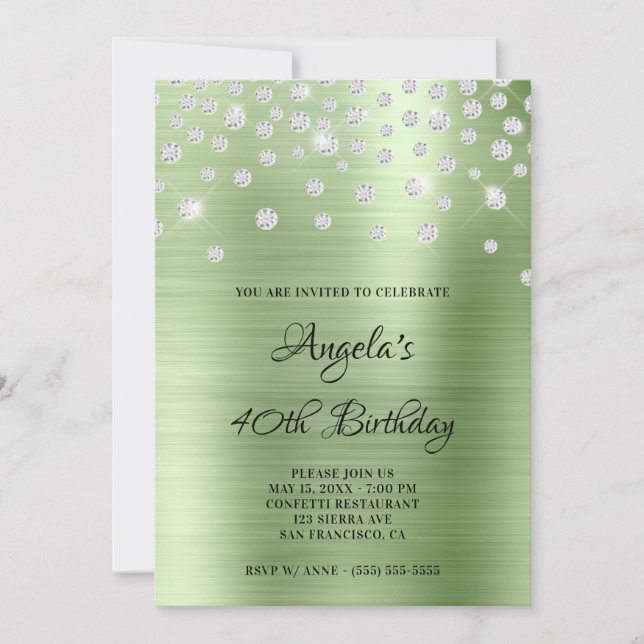 Diamond Confetti Mint Satin Foil Ombre Einladung (Vorderseite)