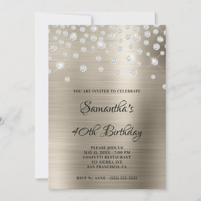 Diamond Confetti Platinum Satin Foil Ombre Einladung (Vorderseite)