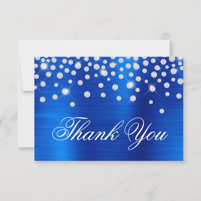 Diamond Confetti Royal Blue Satin Ombre Foil Dankeskarte (Vorderseite)