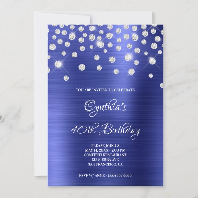 Diamond Confetti Sapphire Satin Foil Ombre Einladung (Vorderseite)