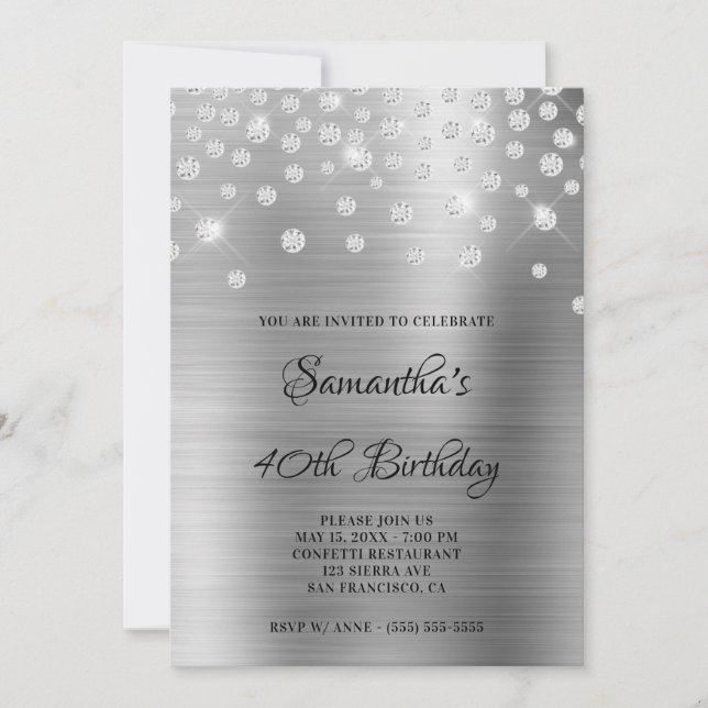 Diamond Confetti Silver Satin Foil Ombre Einladung (Vorderseite)