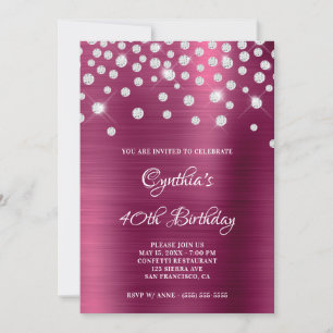 Diamond Confetti Wine Satin Foil Ombre Einladung