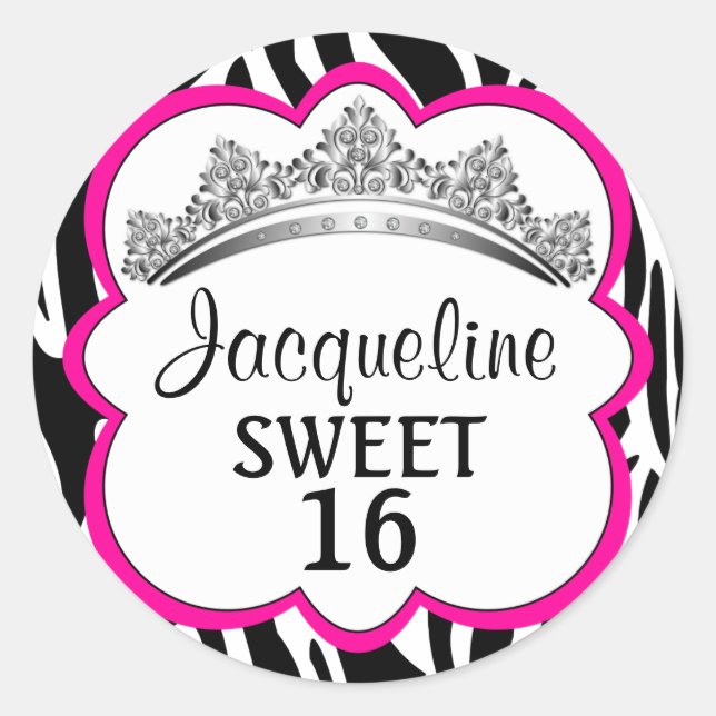 Diamond Crown Zebra Pink Runder Aufkleber (Vorderseite)