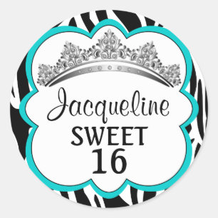 Diamond Crown Zebra Turquois Runder Aufkleber