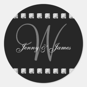 Diamond Crystal Monogram W Wedding Stickers Black