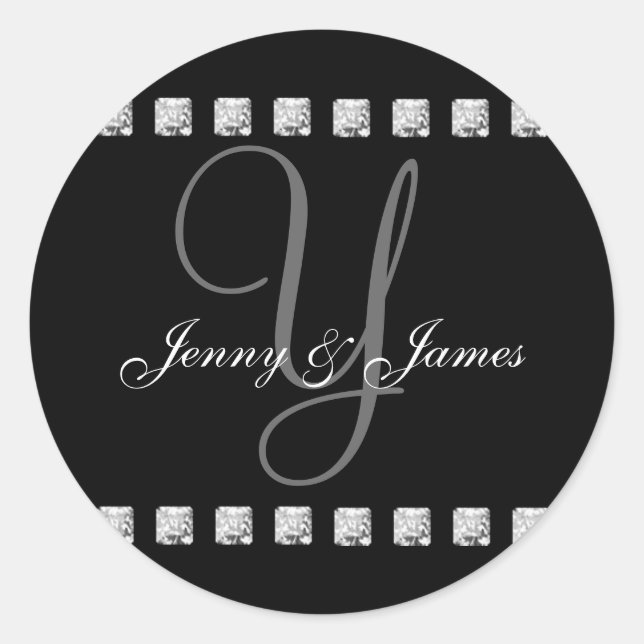Diamond Crystal Monogram Y Wedding Stickers Black (Vorderseite)