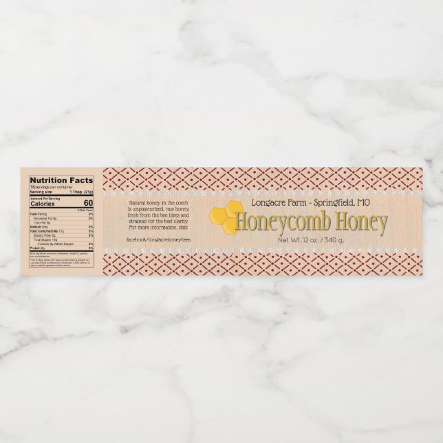 Diamond Cut Comb Honey Container Wrap rund um Labe Wasserflaschenetikett (Einzelnes Label)