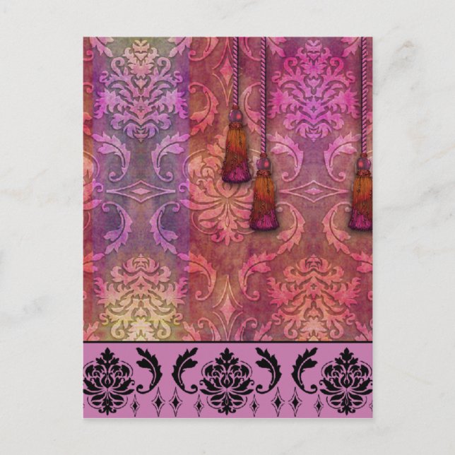 Diamond Damask, MOROCCO in Fuchsia & Orange Postkarte (Vorderseite)