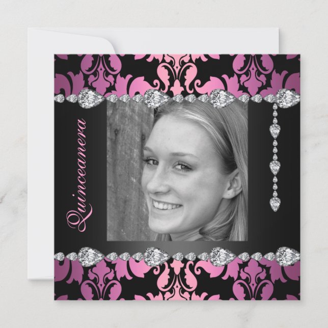 Diamond Design Foto Quinceanera Birthday laden Einladung (Vorderseite)