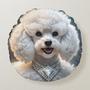 "Diamond Diva: Das glamouröse Poodle in Sparkle" Rundes Kissen