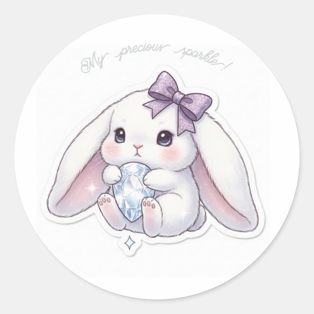 Diamond Dream Bunny - Sparkle Gemstone Kawaii Art  Runder Aufkleber (Vorderseite)