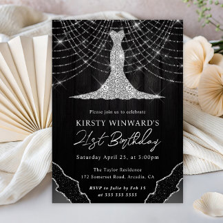 Diamond Dress & Bokeh String Lights 21. Geburtstag Einladung