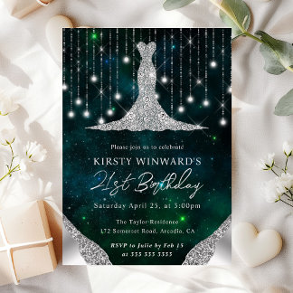 Diamond Dress & Bokeh String Lights 21. Geburtstag Einladung