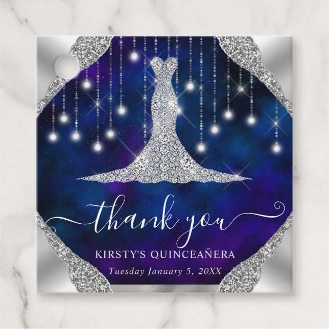 Diamond Dress & Bokeh String Lights Quinceanera Geschenkanhänger (Vorderseite)