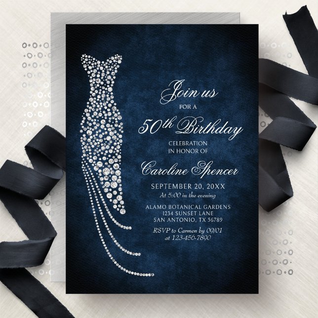 Diamond Dress Women's 50th Birthday Invitation Einladung (Von Creator hochgeladen)