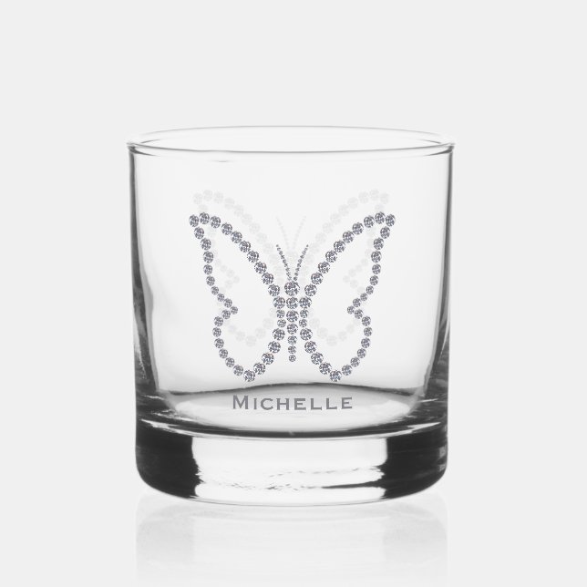 Diamond Elegant Butterfly Personalisiert Whiskyglas (Vorderseite)