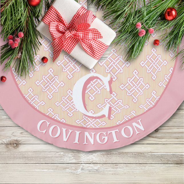 Diamond Endless Knot in Pink + Orange Personalized Leinenimitat Weihnachtsbaumdecke (Von Creator hochgeladen)