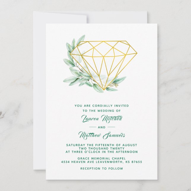 Diamond Eucalyptus Hochzeitseinladung Einladung (Vorderseite)