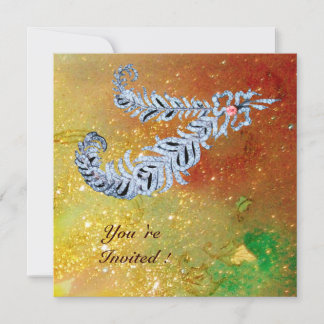DIAMOND FEATHERS, braungelb-grüne Glitzern Einladung