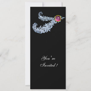 DIAMOND FEATHERS MONOGRAM, rote Ruby, rosa Einladung