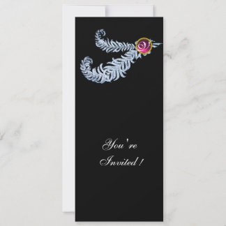 DIAMOND FEATHERS MONOGRAM, rote Ruby, rosa Einladung