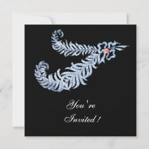 DIAMOND FEATHERS PINK GEM White Black Wedding Einladung