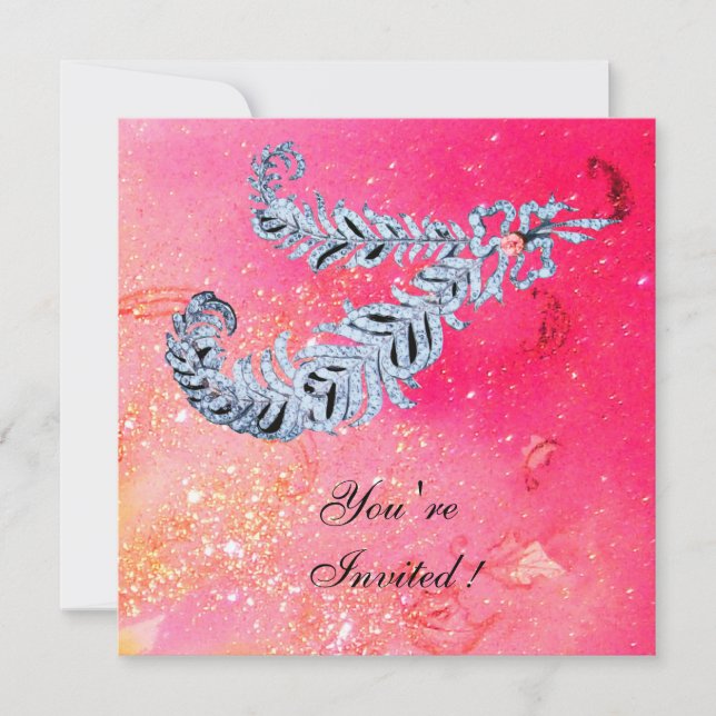 DIAMOND FEATHERS, rosa Glitzern Einladung (Vorderseite)