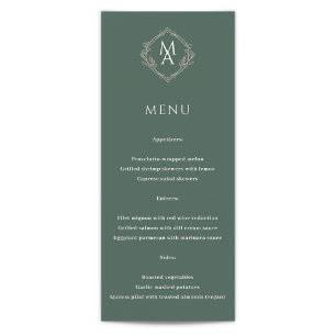 Diamond Floral Evergreen Monogram Wedding Menu Menükarte