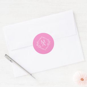 Diamond-Floral Monogram Pink Wedding Runder Aufkleber