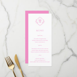 Diamond Floral Pink Monogram Wedding Menükarte