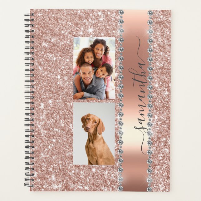 Diamond Foto Glitzer Name Monogram Rose Gold Planer (Vorderseite)