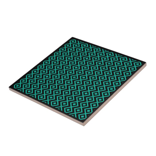Diamond geformt Harlequin Muster Schwarz Türkis Fliese (Seite)
