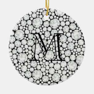 Diamond Gems Monogram Initial Black Elegant Keramik Ornament