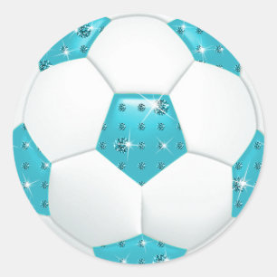 Diamond Gemstones Aqua Soccer Ball Runder Aufkleber