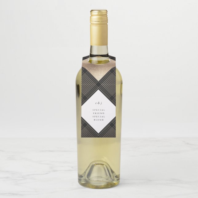 Diamond Geometric Black Gatsby Wedding Flaschenanhänger (Auf Flasche)