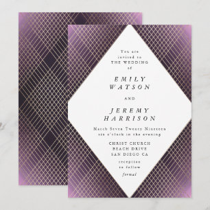 Diamond Geometric Lila Deko Gatsby Wedding Einladung