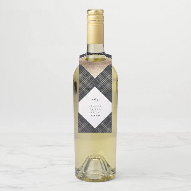 Diamond Geometric Navy Gold Gatsby Wedding Flaschenanhänger (Auf Flasche)