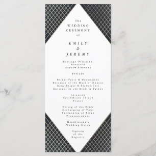 Diamond Geometric Navy Gold Gatsby Wedding Programm