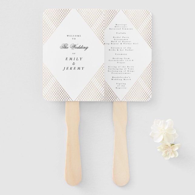 Diamond Geometric White Gold Gatsby Wedding Fächer (Vorne und Hinten)