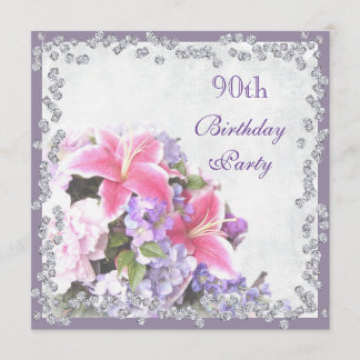 Diamond Gerahmte Blume 90. Geburtstag Einladung