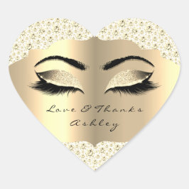 Diamond Glitzer Gold Lash Eyes Liebe & Danke White Herz-Aufkleber