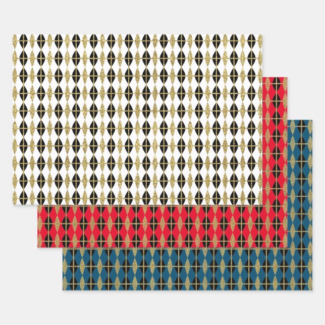 Diamond & Gold Grid Trio Geschenkpapier Set (Set)