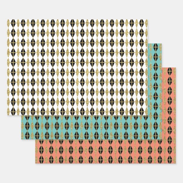 Diamond & Gold Grid Trio III Geschenkpapier Set (Set)