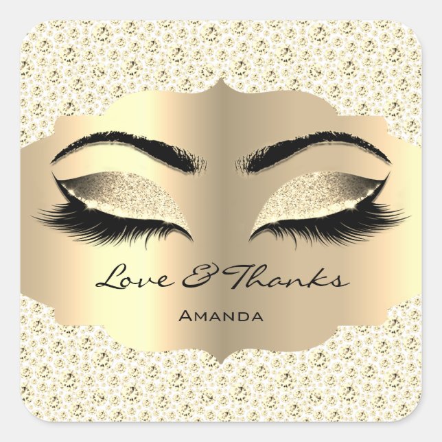 Diamond Gold Lashes White Cleaner Liebe & Danke Quadratischer Aufkleber (Vorderseite)