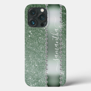 Diamond Green Glitzer Calligraphy Monogram Name Case-Mate iPhone Hülle