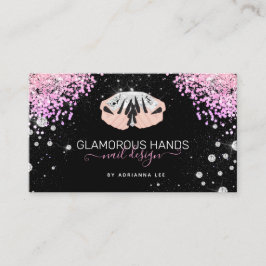 Diamond Hands Pink Glitzer Black Nails Nail Tech B Visitenkarte