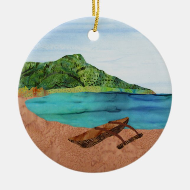 Diamond Head Hawaii Oahu Outrigger Beach Ornament (Vorne)